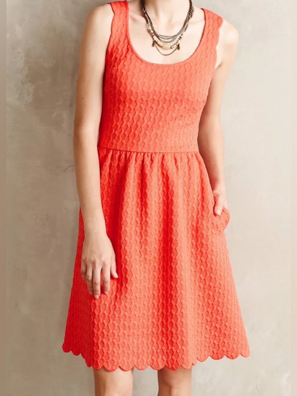 Maeve by Anthropologie Caye Fit & Flare Scalloped Matelassé Dress